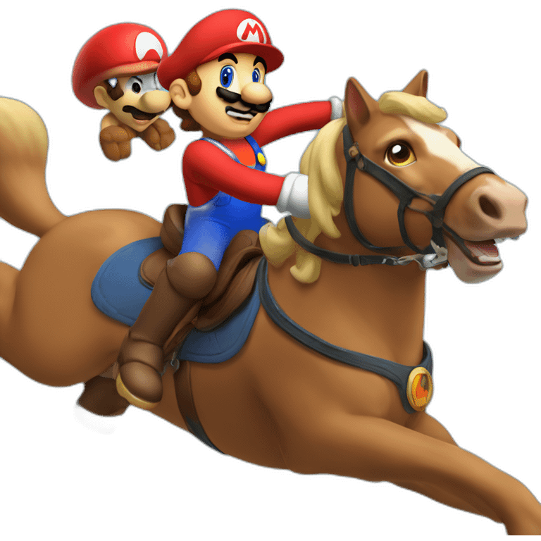 Cat playing with mario who is riding the horse emoji