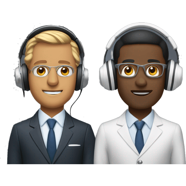 2 brown skin businessmen in fly suits with podcast headphones emoji