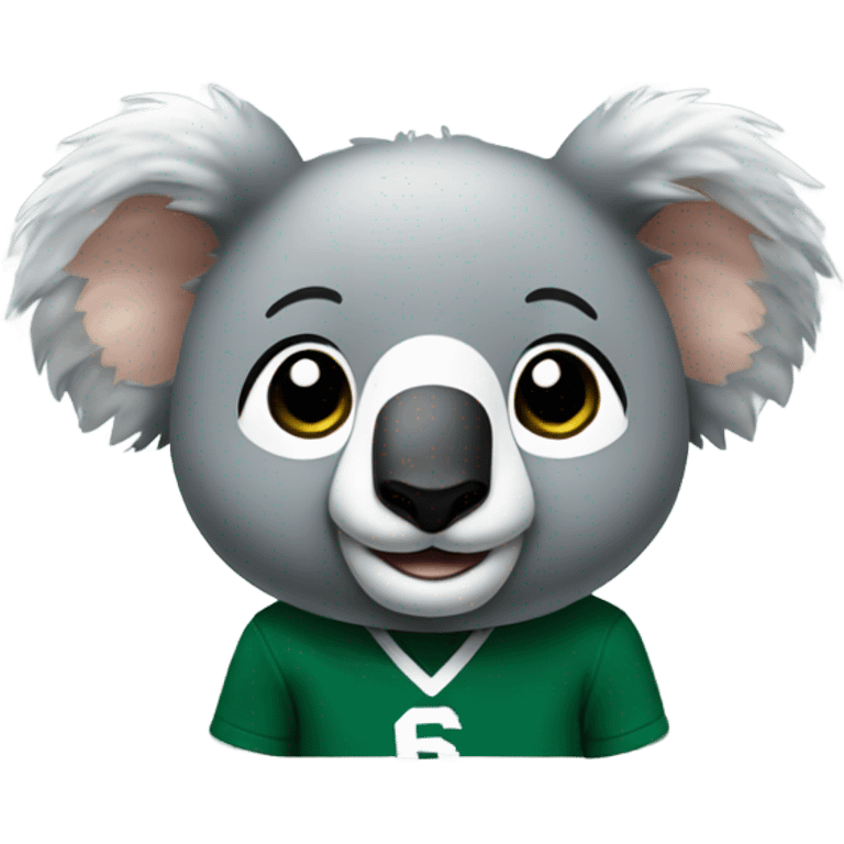 A cute koala wearing a green and white Michigan State University shirt emoji