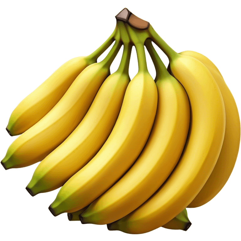 Cinematic bright yellow bananas, smooth peel with gentle curves, slightly ripened, stacked in a charming bunch, warm glowing background, soft and inviting. emoji