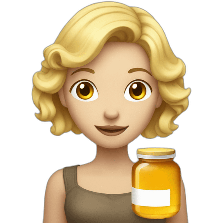 a blonde person with dust in their hair and a jar of honey in their hand emoji