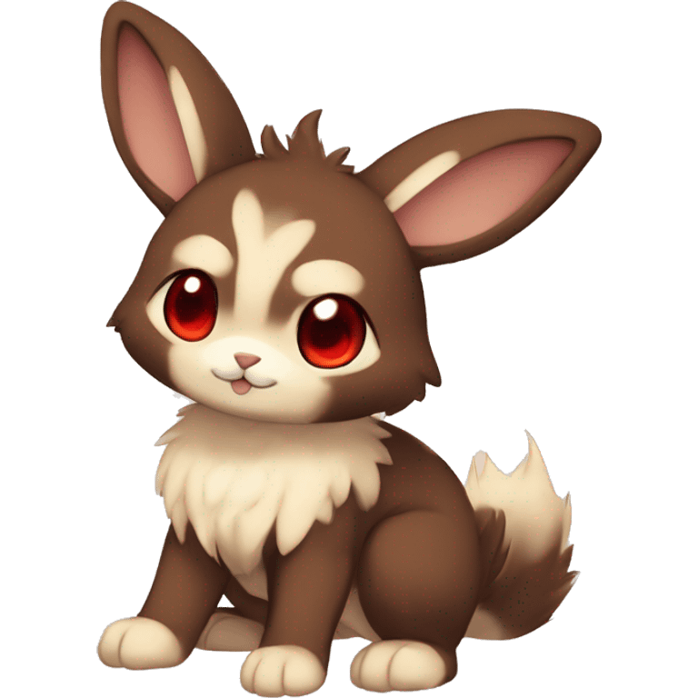 Cute, Chibi, Kemono-style, Anthro, Fur-Sona, Dark-Brown, Normal-type-Ground-type Tan-Rabbit-Fakémon with Dark-Red eyes, beige belly, beige paws, beige feet, beige freckles, full body emoji