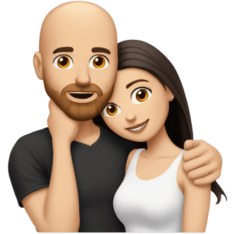 White ginger Bearded guy with bald head and tattoos on left hand hugging a brunette hair Croatian girl with nose ring stud emoji