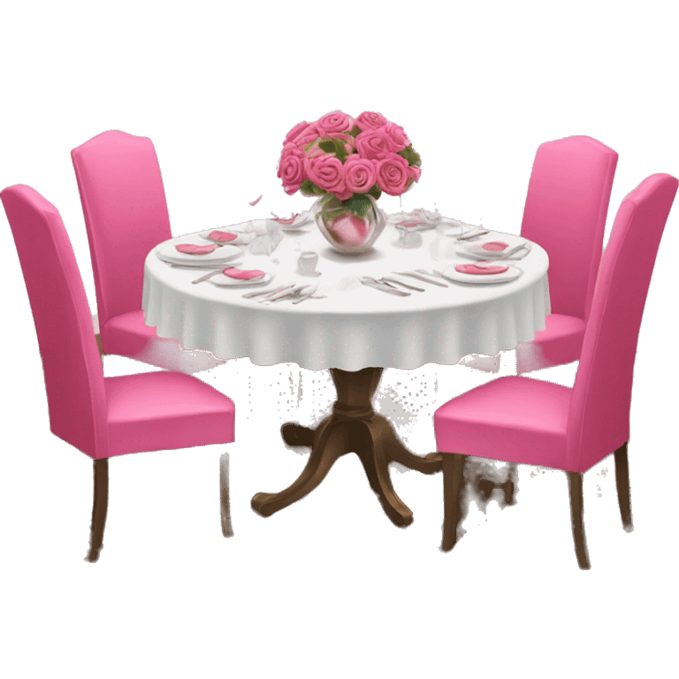 Pink decorated dinning table with pink chairs emoji