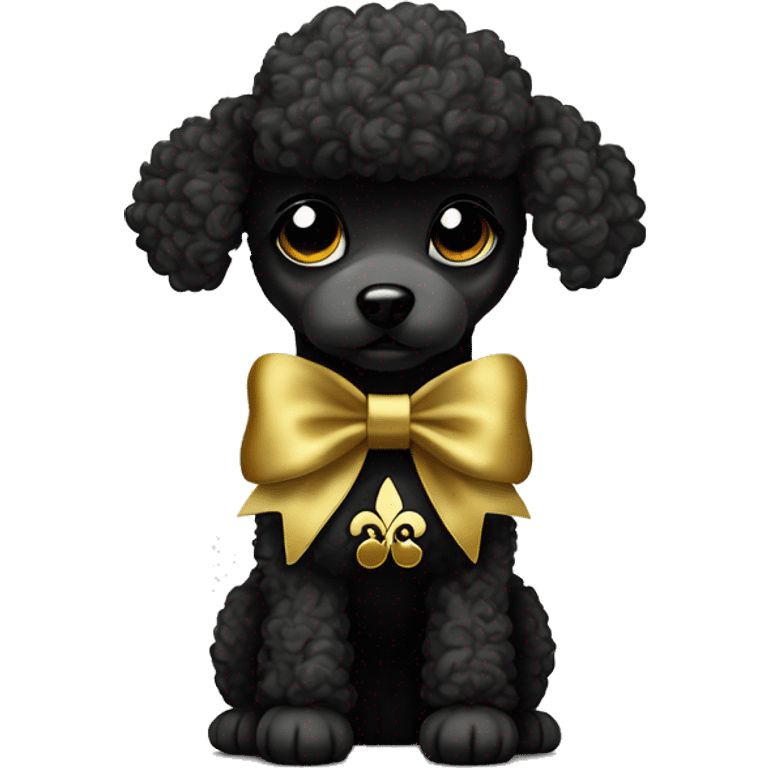 Black and gold bow with gold fleur de lis icon on white poodle emoji