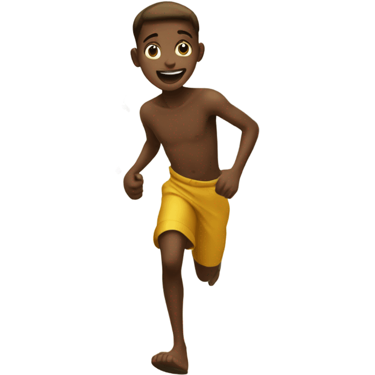 Boy running away with fish in the African market emoji