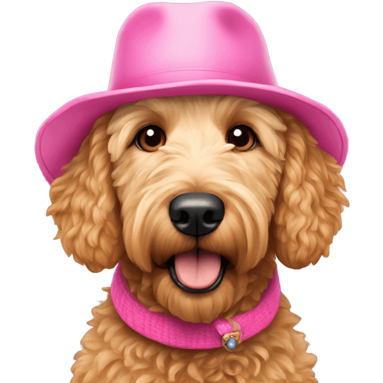 golden doodle dog wearing a pink hat  emoji