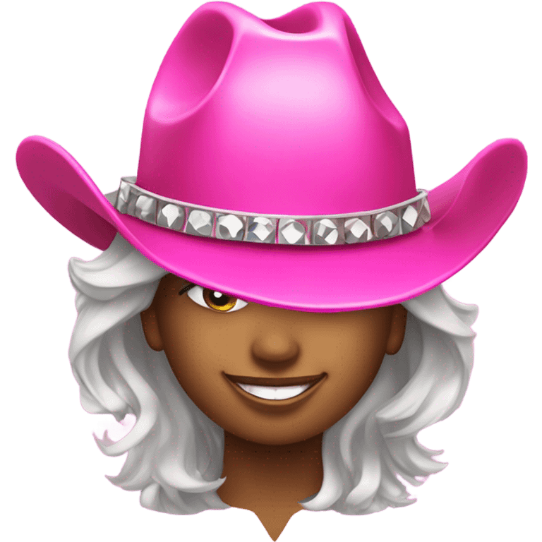 Disco ball wearing a pink cowgirl hat emoji