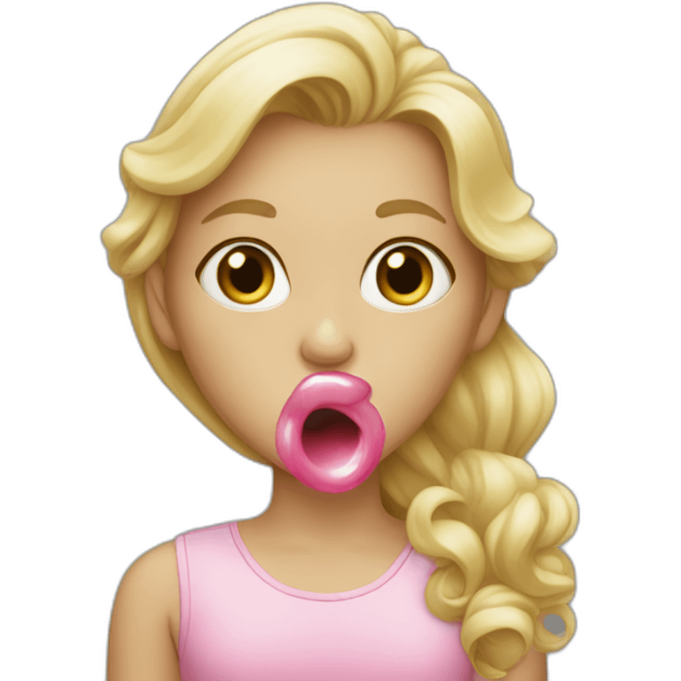 blonde girl chewing bubble gum emoji