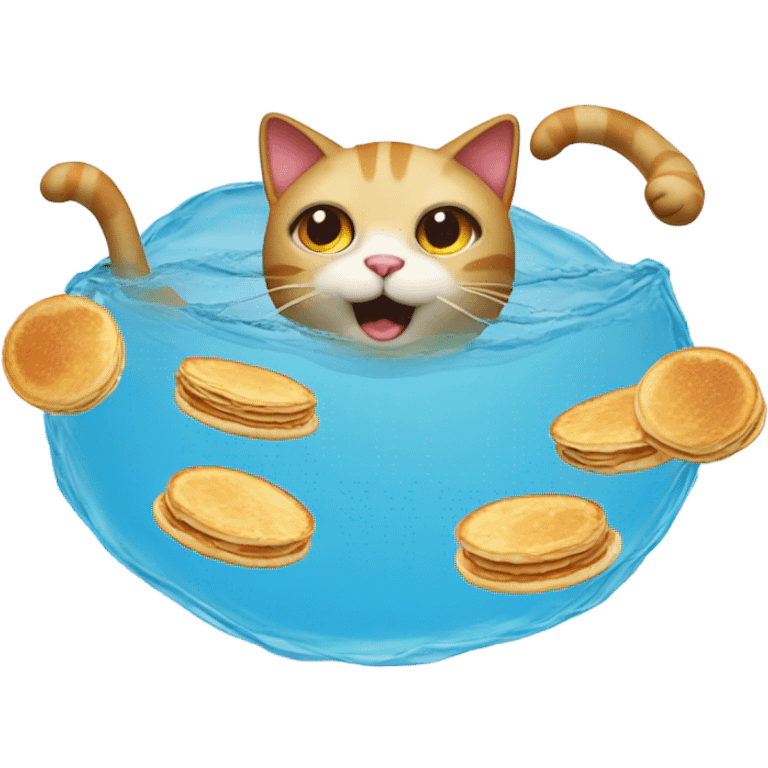 a cat swimming with pancakes  emoji