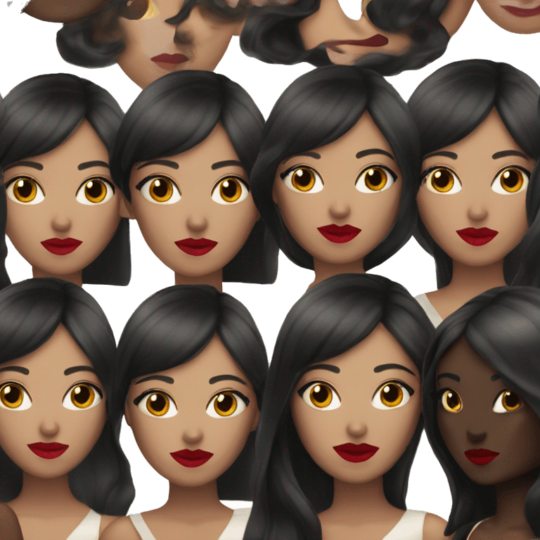 Dark skin beautiful lady with long straight black wig and dark brown eyes, red lipstick emoji