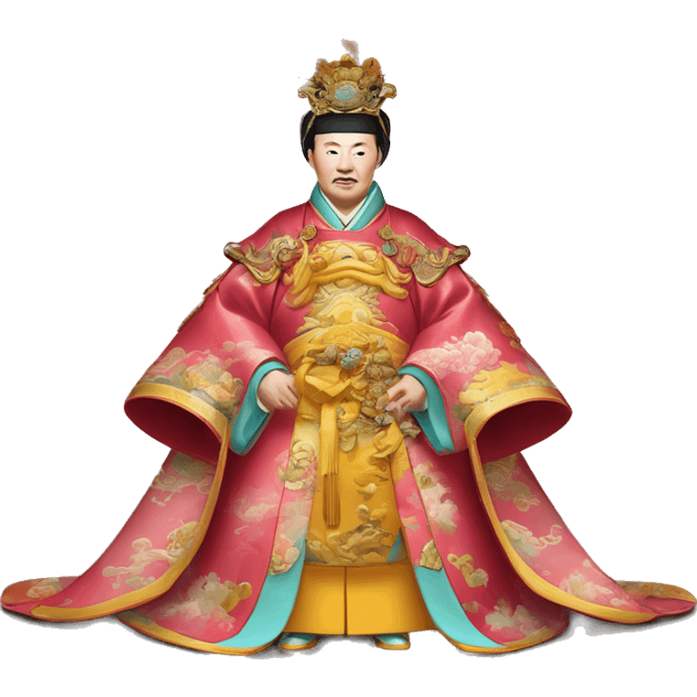 Qianlong, Qing dynasty's emperor, is recognized by his majestic attire: dragon-adorned imperial robes, a court headdress, and a ceremonial scepter. 🐉👑 emoji