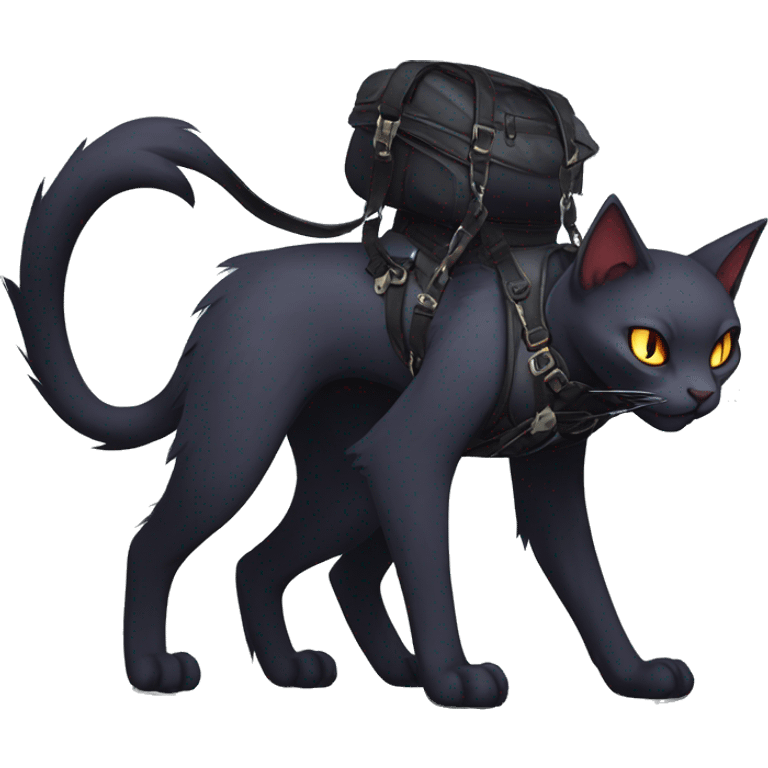 cool edgy fantasy dark-shadow-themed animal vampiric cat hybrid Fakemon  with a harness and collar full body emoji