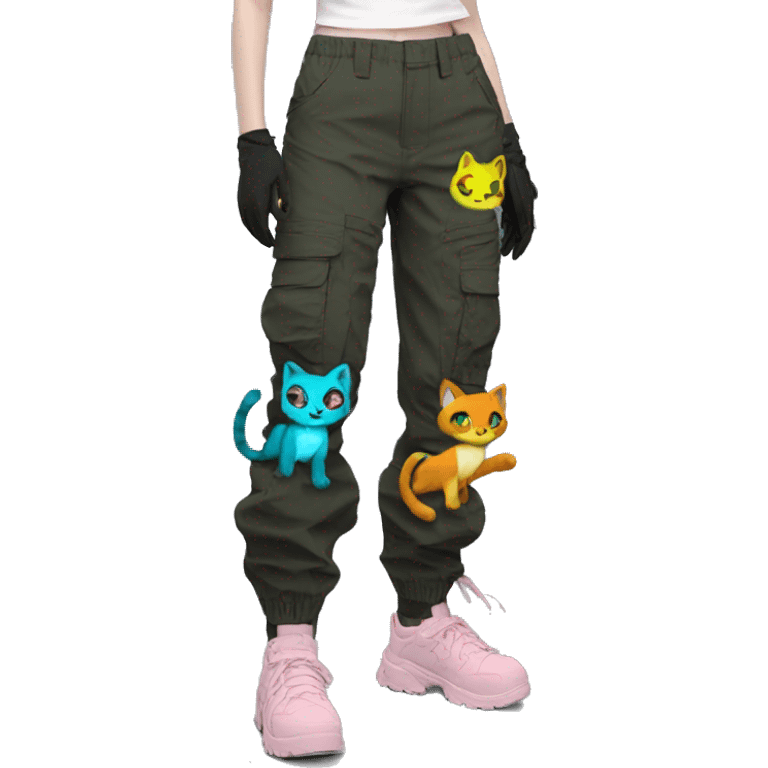 Edgy Shy Anthro cool pretty colorful dark cat-fursona techwear cargo pants emoji