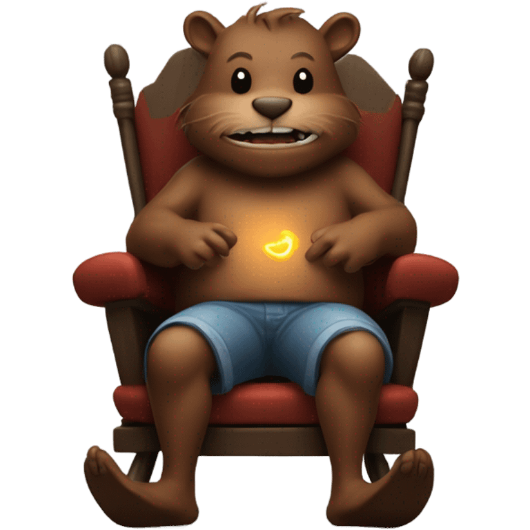 Giant beaver man in rocking chair petting his demon pet emoji