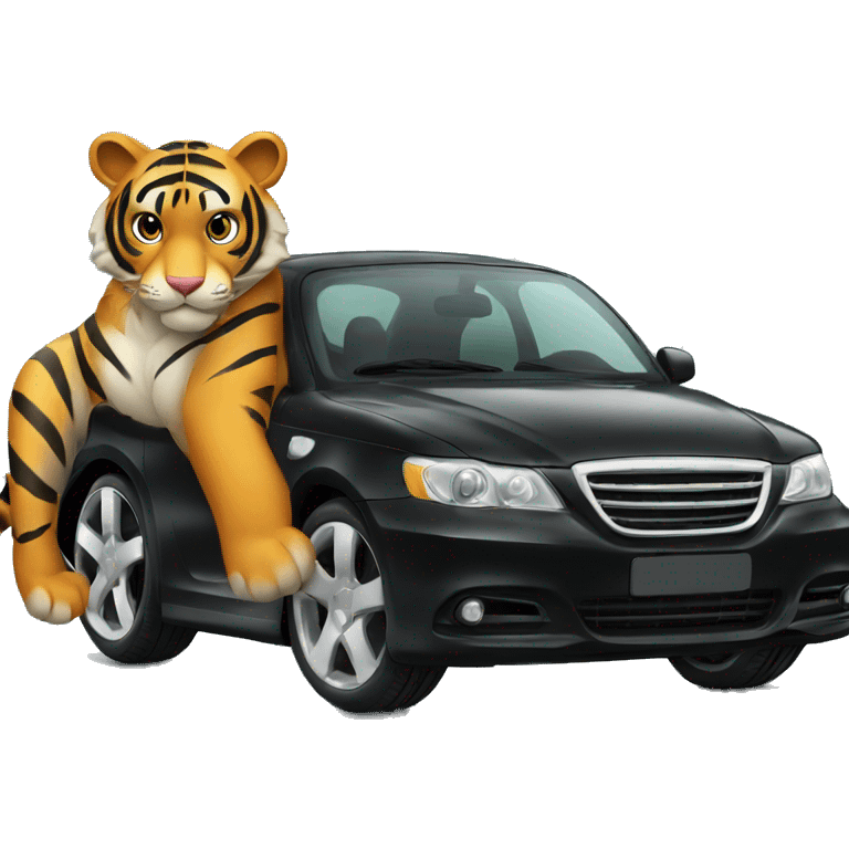 tiger driving black car emoji