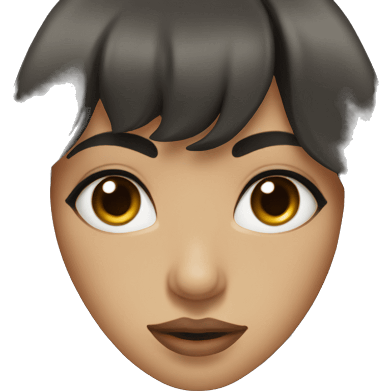 woman with long black curly hair and bangs and dark brown eyes, rolling her eyes emoji