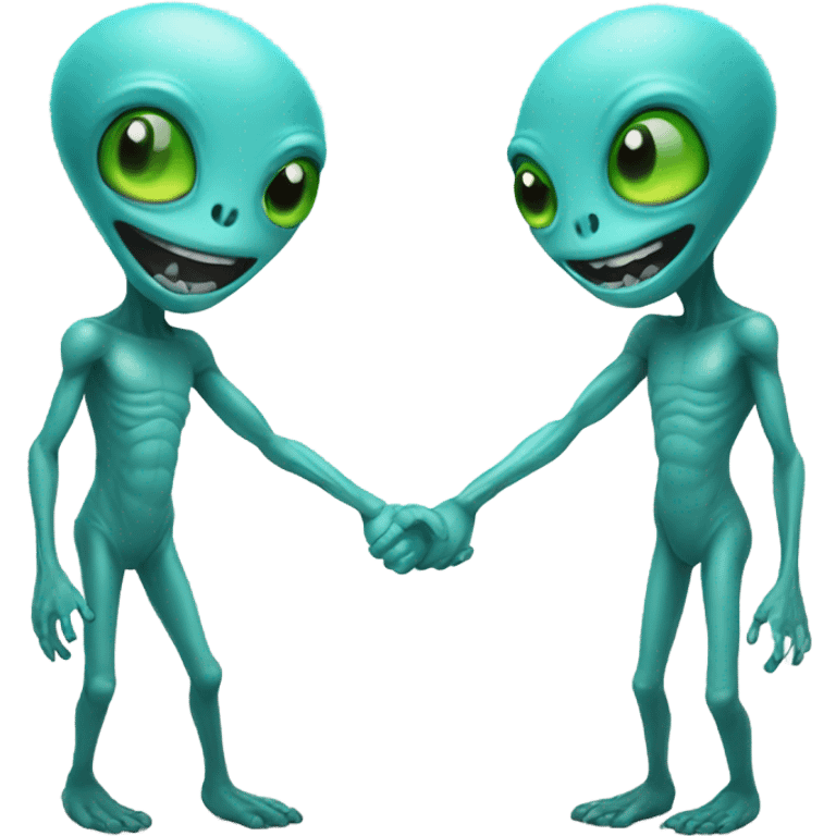 Two happy aliens holding hands emoji