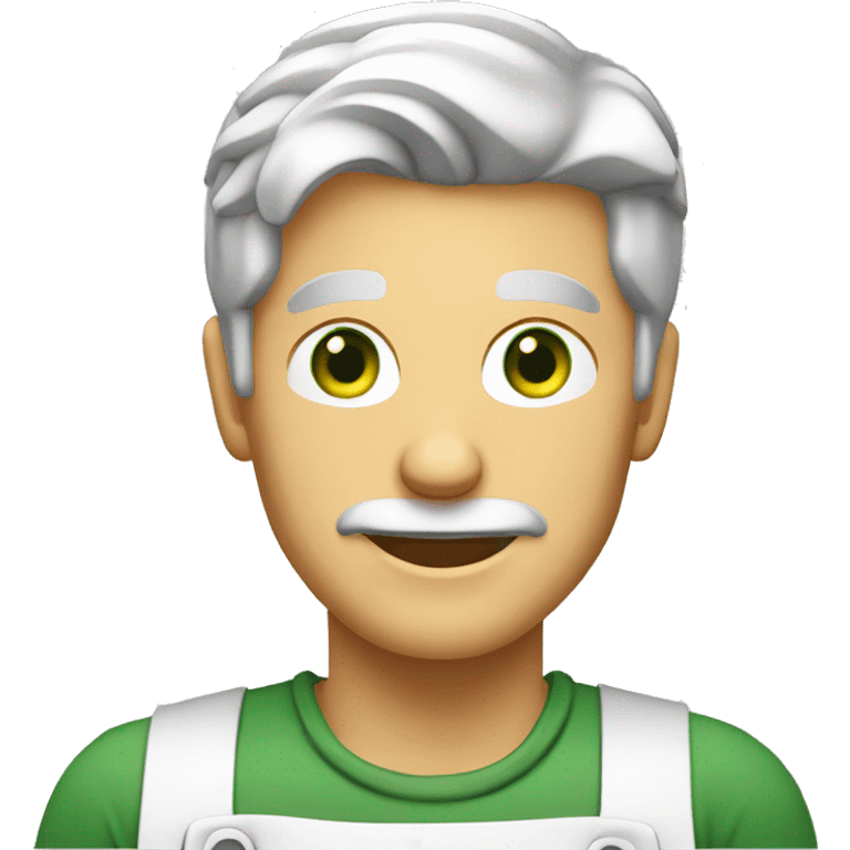 blonde gray-haired man cook with green eyes making burger emoji