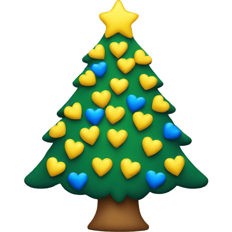 Christmas tree with yellow and blue hearts emoji