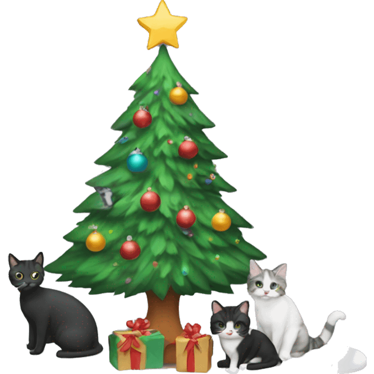 Christmas tree with 3 cats  emoji