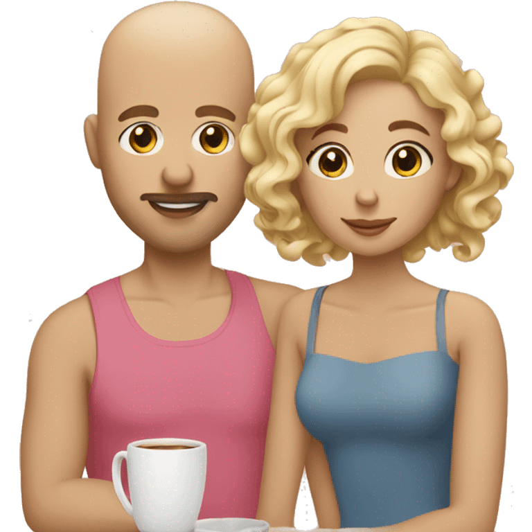 bald man, woman with blonde curls and woman with dark ash blonde hair on a brunch emoji