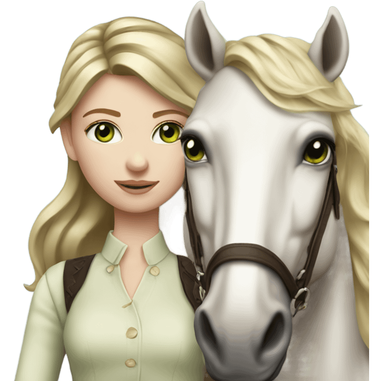 Girl high end clothes green eyes riding a horse pale skin emoji