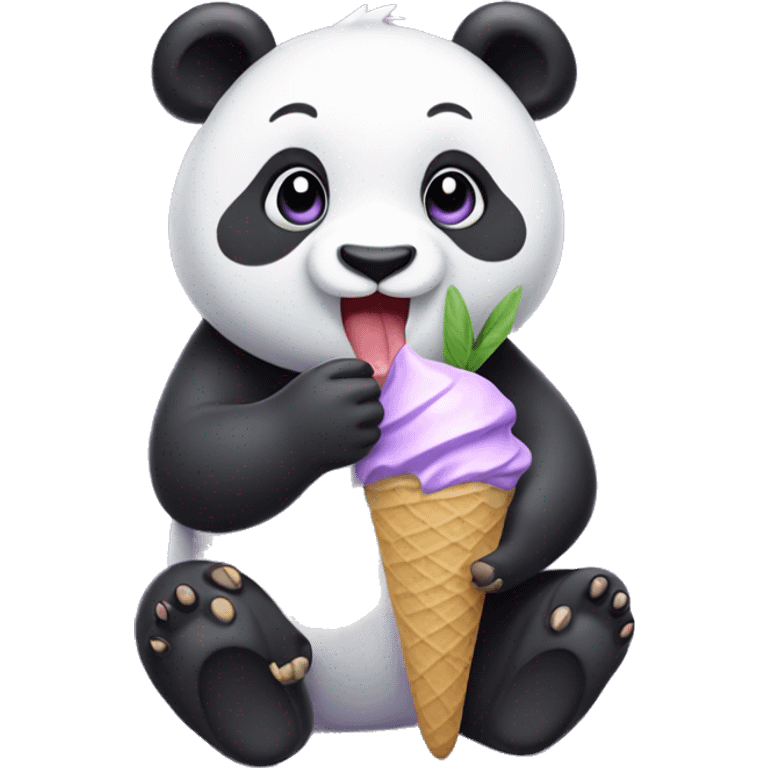 Panda eating ice cream in lavander color emoji