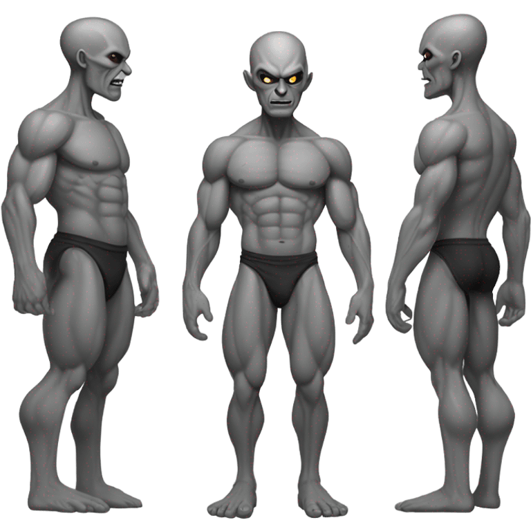 gray alien thug shirtless full, front and back view emoji