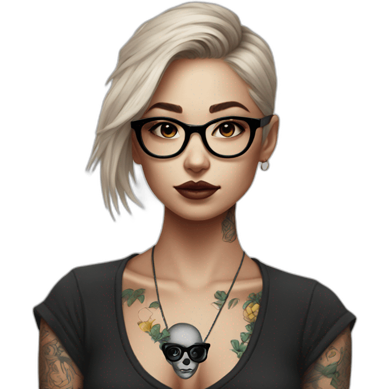 tattoo black heart on face girl in glasses emoji