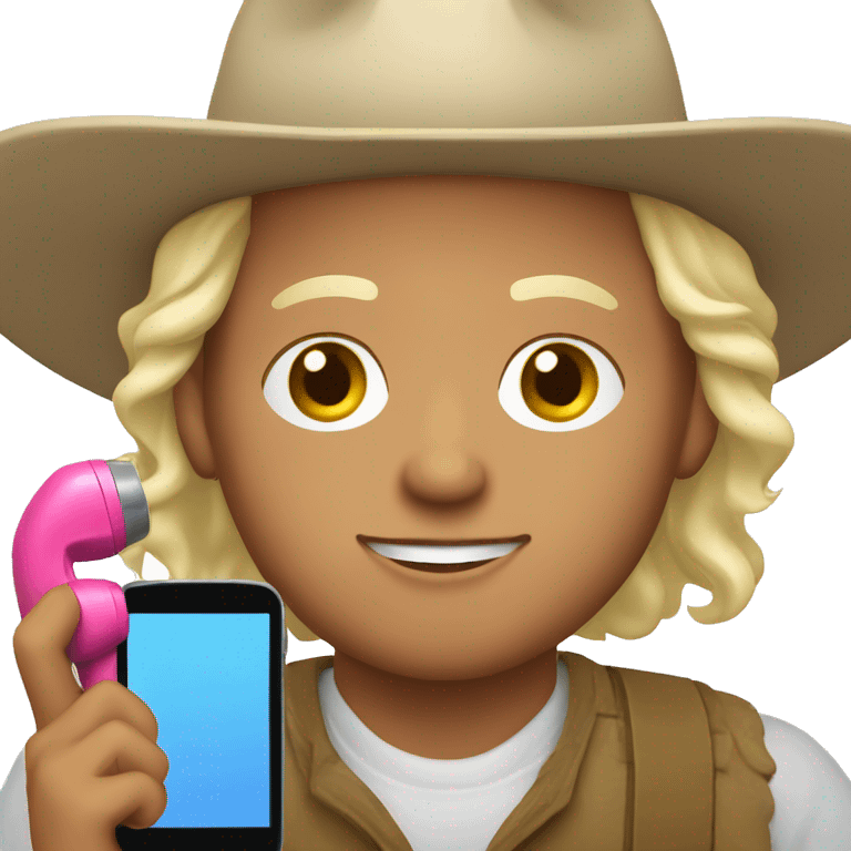 Light skinned Farmer with a pink phone emoji