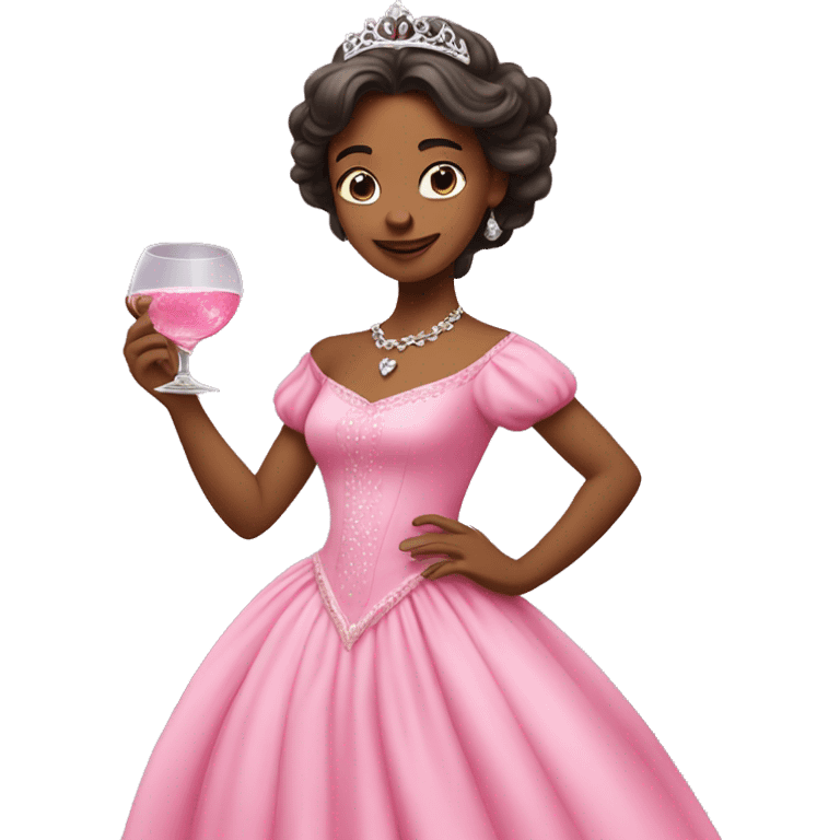 Princess with beautiful pink dres and gin glass in hand dancing  emoji