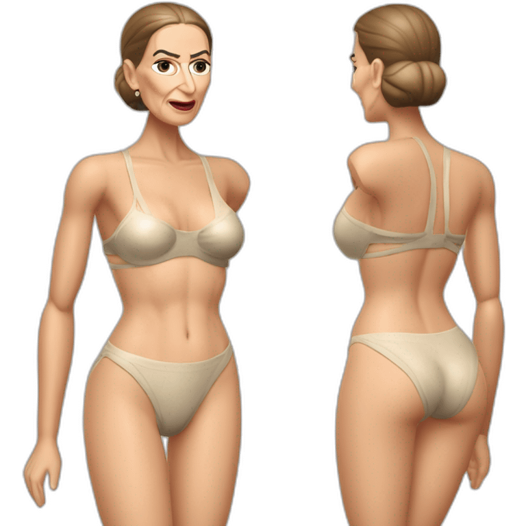 sexy ruth bader ginsburg wearing string bikini with hole in the crotch of her bikini bottoms acting out that scene from basic instinct (full body, ios17, sitting legs apart) emoji