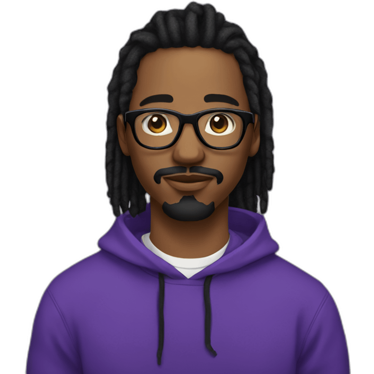 Single young with mustache Black digital creator with glasses and black locs and purple sweatshirt emoji