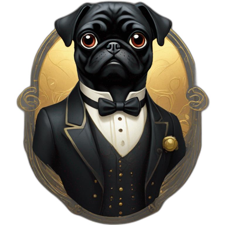 A cyberpunk black pug in Art Nouveau style during 1910 emoji