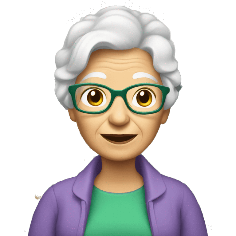 Granny with a green house emoji