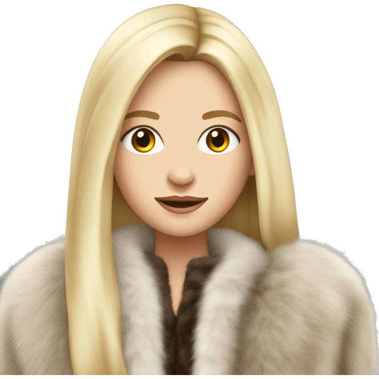 Beautiful white girl with straight blond long hair in fur-coat emoji