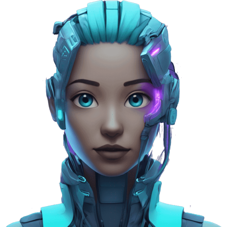 futuristic code scanning device, cyberpunk, cyan and purple colors, only upper body portrait, front facing the camera  emoji