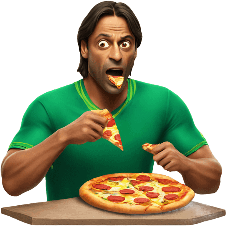 Shoaib Akhtar eating pizza emoji