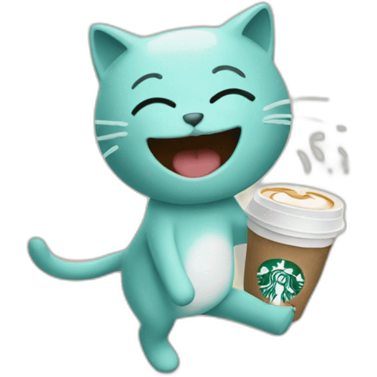 Un chat qui danse avec un Starbucks  emoji