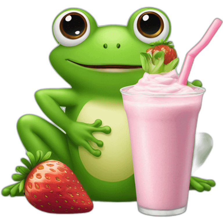 Frog sat on lilly pad drinking a strawberry milkshake emoji