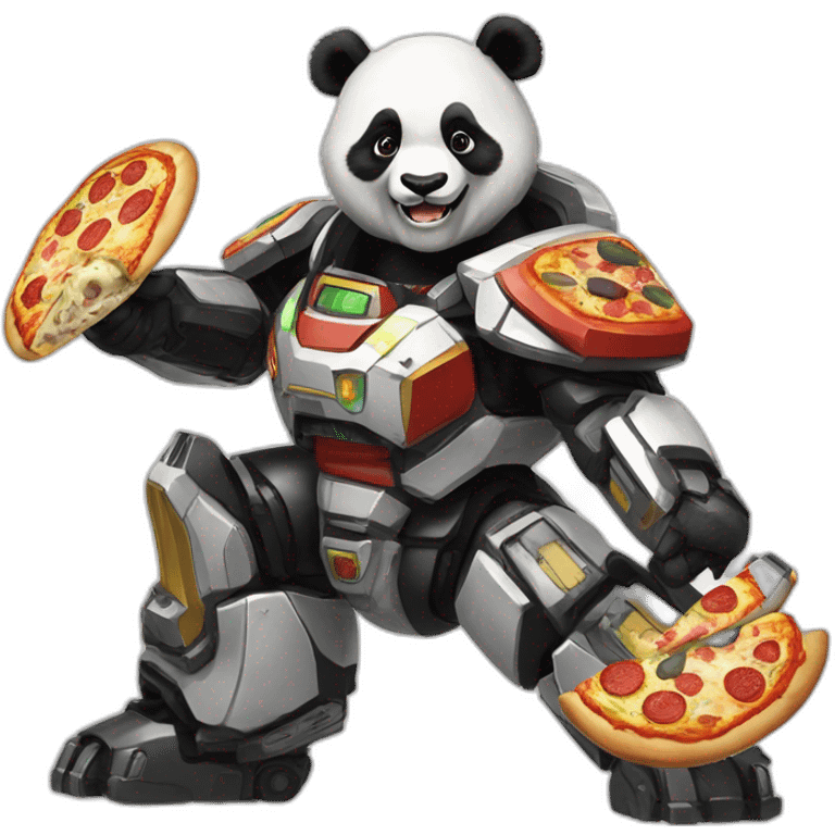 panda on a megazord while eating pizza and laughing emoji