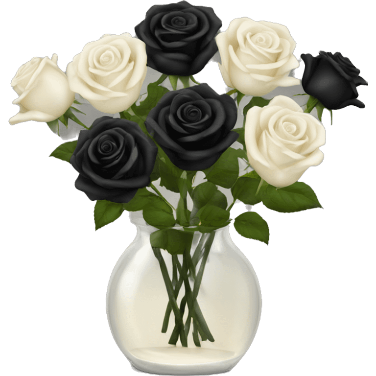 Black and ivory roses in transparent vase emoji