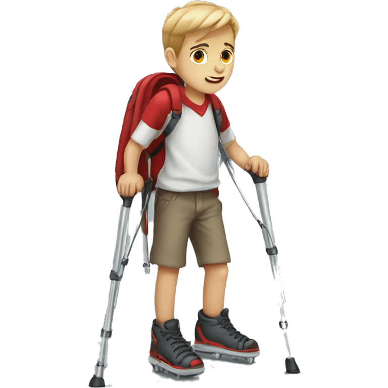 Boy with a red cast on his foot in crutches  emoji