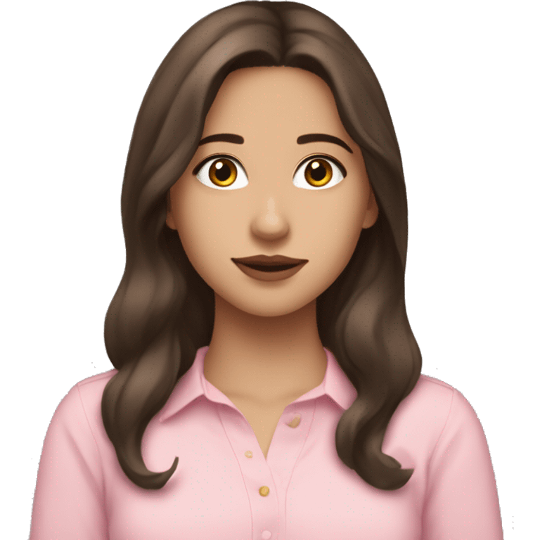 hispanic pretty girl with brown hair and light fair pale skin in pink shirt coquette aesthetic  emoji