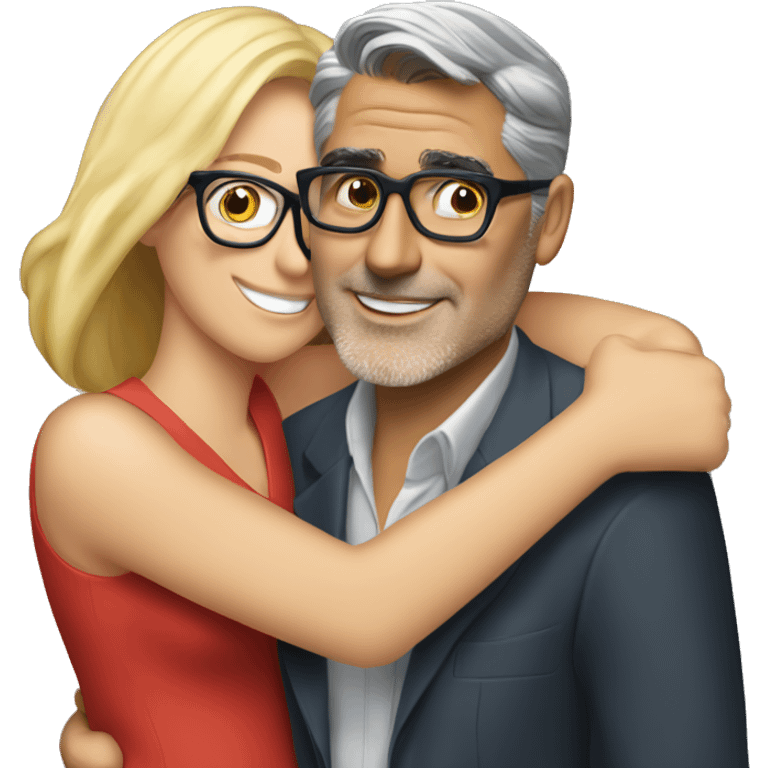 Blonde woman with glasses hugging George Clooney  emoji