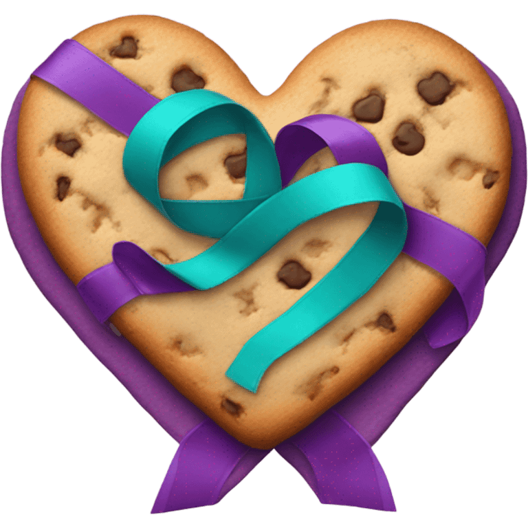 Cookie heart with teal purple support ribbon emoji