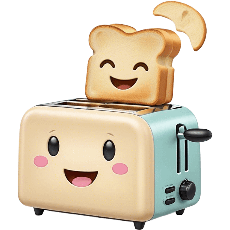 Cute Kawaii Toaster, tiny and square, soft pastel cream with a happy smile, chubby cheeks, two little toast slices popping out, giggling in excitement! emoji