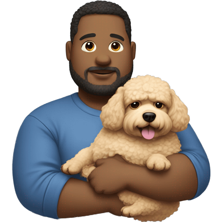 fat man holding small poodle emoji