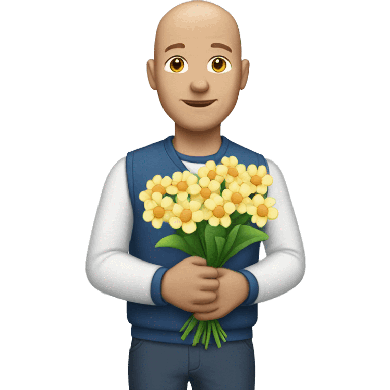 bald white man holding flowers emoji